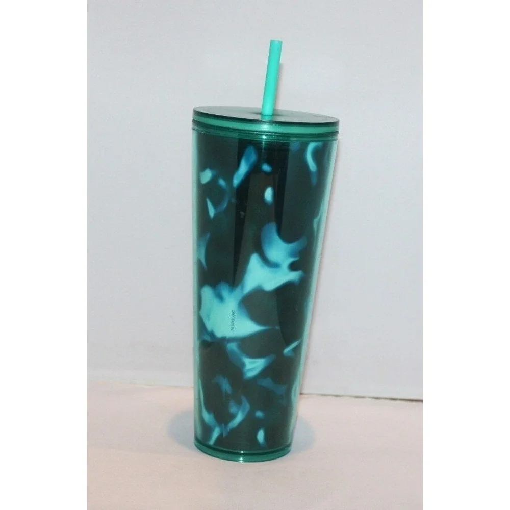 Starbucks 24 fl oz blue green Venti cold tumbler travel cup with lid & straw